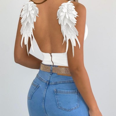 2025 EuroAmerican 2025 Strappy Wings Decor Backless Tops Wes