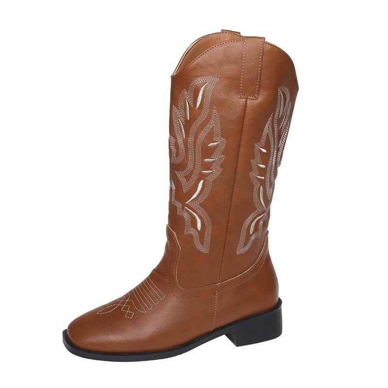 Western Cowboy Boots Women 2025 Retro Embroidery Knight Boot