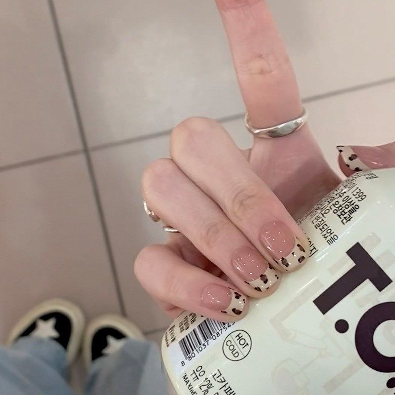 Short French Leopard Print Nail Sweet Cute Detachable Nail T