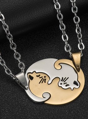 Love Cats Couple Necklace Student Pendant Simple Valentines