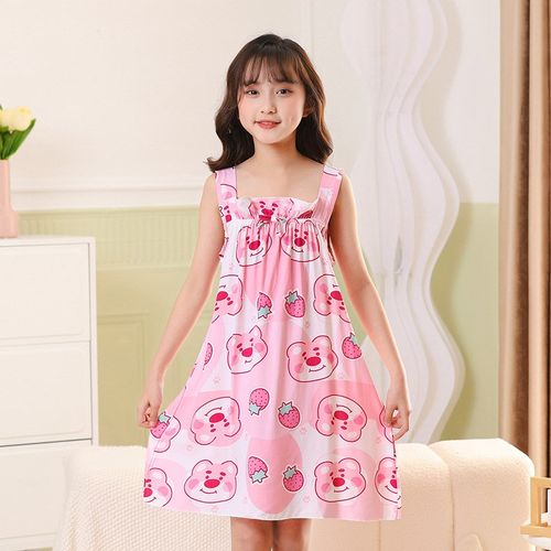 Girls Summer Sleepwear Cotton Thin Ice Silk Sling Pajamas Pr