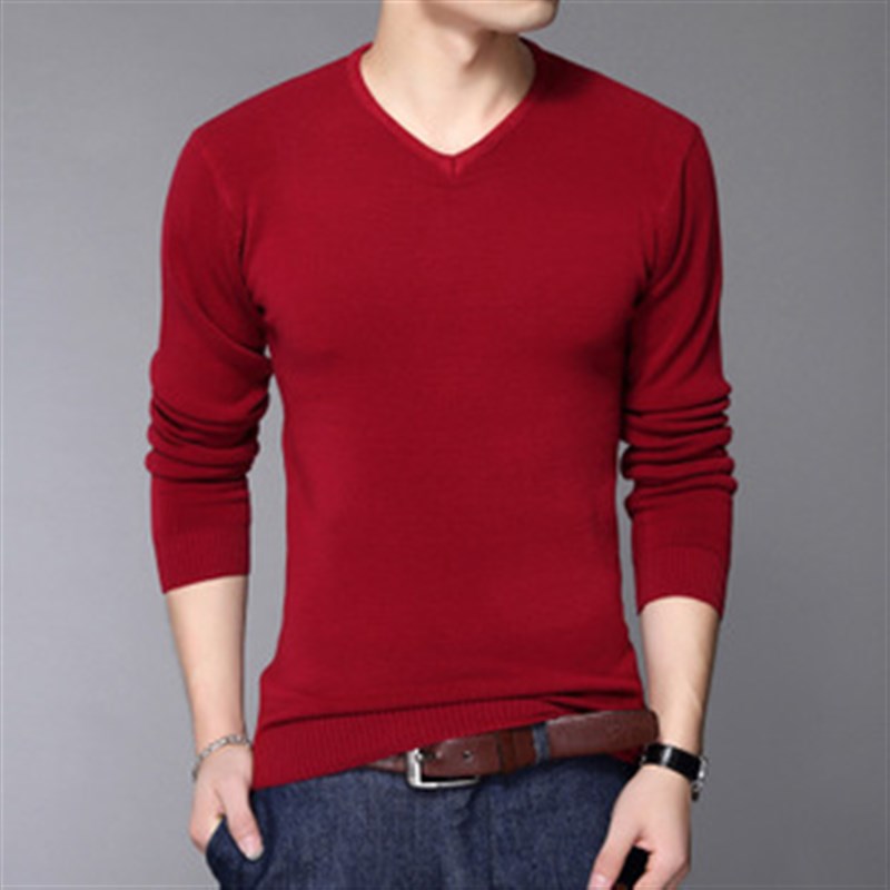 Mens Sweater Autumn Winter Long Sleeve Knitted Slim VNeck So