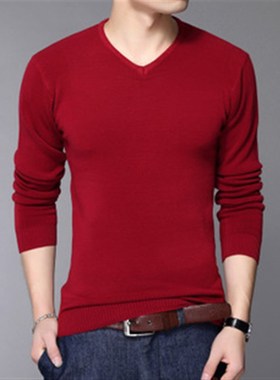 Mens Sweater Autumn Winter Long Sleeve Knitted Slim VNeck So