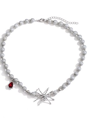 Reflective Pearl Spider Necklace Cold Style Chunky Chain Col