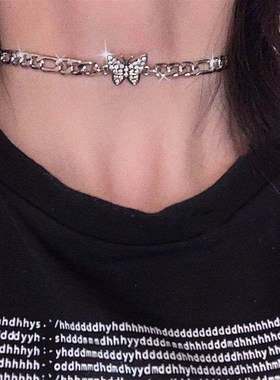 European American Hip Hop Rhinestone Butterfly Pendant Neckl