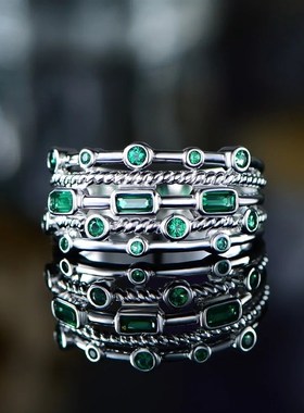 Green Gemstone Diamond Ring Fashion Womens RingMultilayer Gr