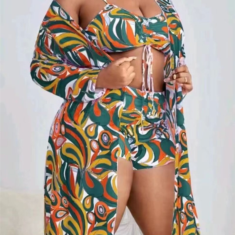 Plus Size Swimwear Sets for Women Long Coverup High Waist Sw