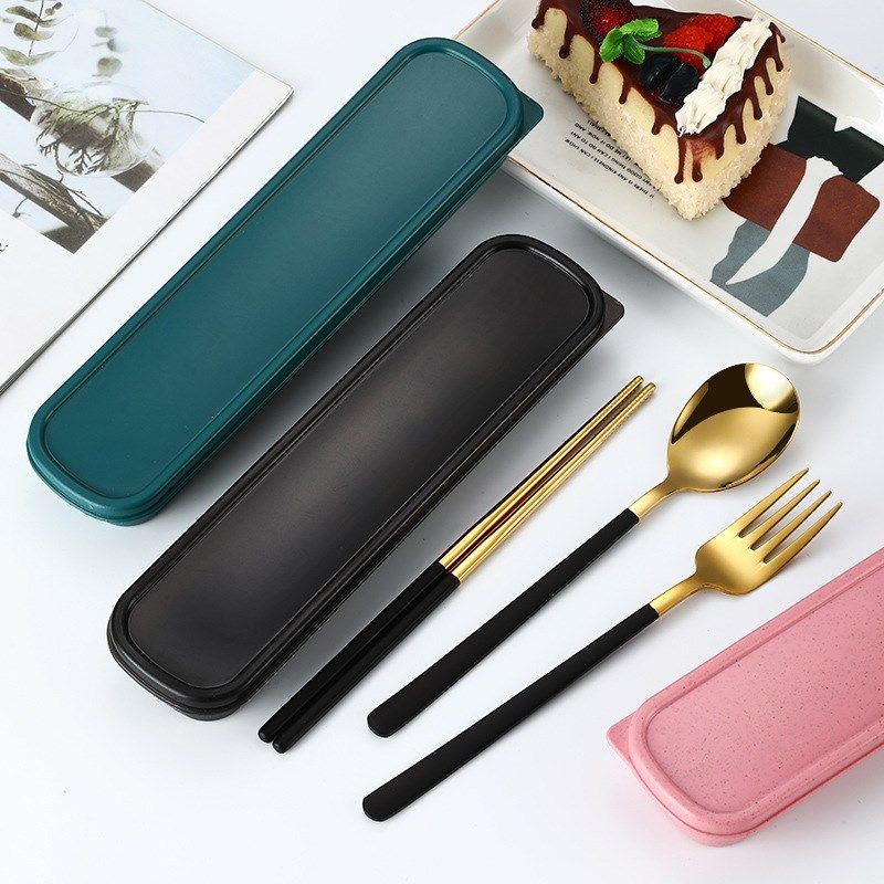 Portable Cutlery Set Stainless Steel Spoon Fork Chopstick 3P