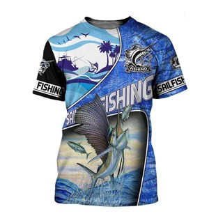 2025 Round Neck Fishing Print Tshirt Mens Summer Digital