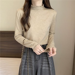 Collar Ribbed Student 2025 Top Shirt HalfHigh Base Fall Knit