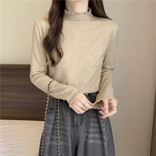 Fall 2025 HalfHigh Collar Ribbed Knit Base Shirt Student Top
