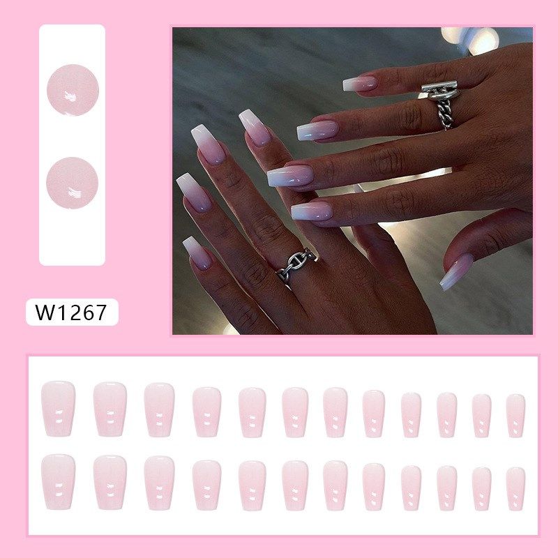 Short Ballet Pink Gradient Pure Desire Manicure Pink and Whi
