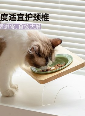 Ceramic Pet Bowl Korea Antitip Double Bowl Incline Wood Stan