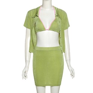 Clothing 3Piece Set 2025 Sleeve Womens Short Cardigan Summer