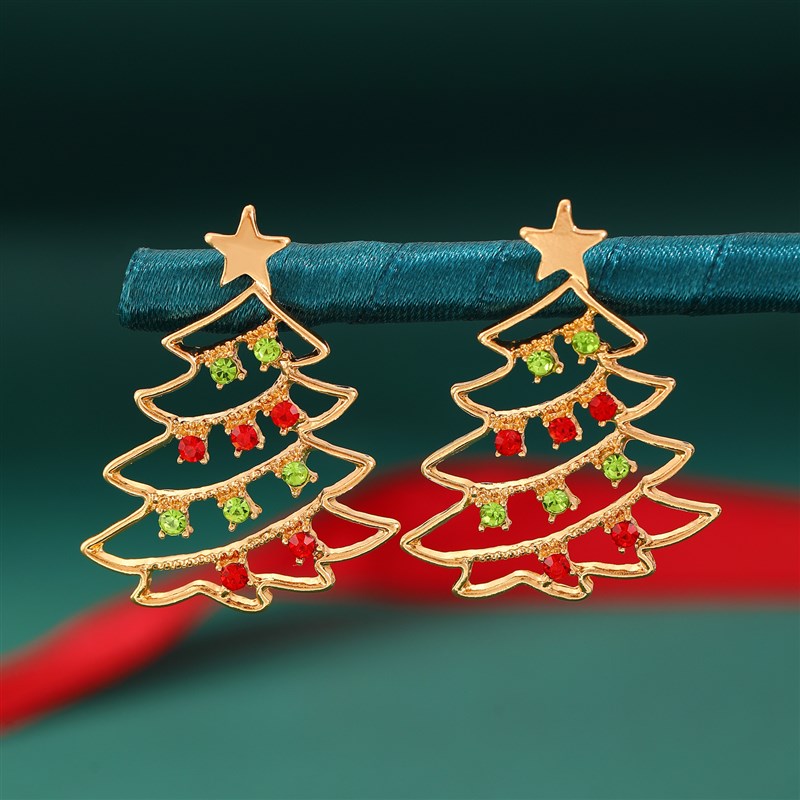 Festive Earring Colorful Zircon Christmas Tree Sweet