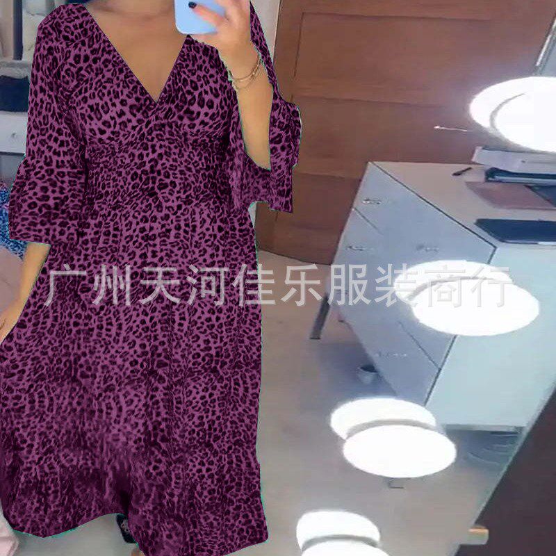 Maxi Size VNeck Leopard Beach Dress 2025 Relaxed Long Skirt