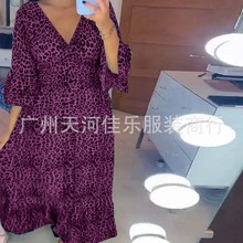 Maxi Size VNeck Leopard Beach Dress 2025 Relaxed Long Skirt