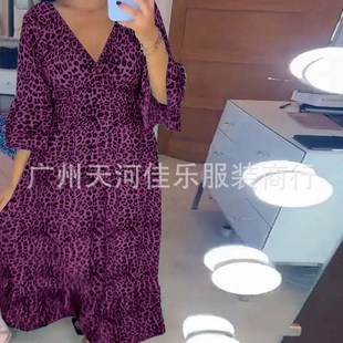 Leopard Beach Long Size Skirt Relaxed VNeck 2025 Maxi Dress