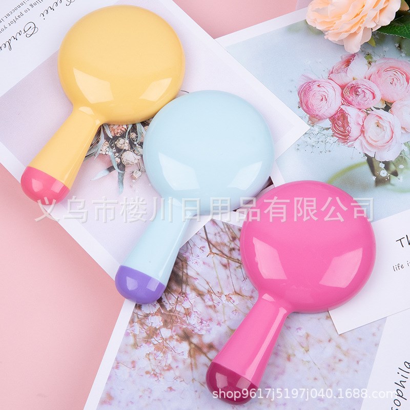 Cute Round Handle Mirror Girl Macaron Color Portable Makeup