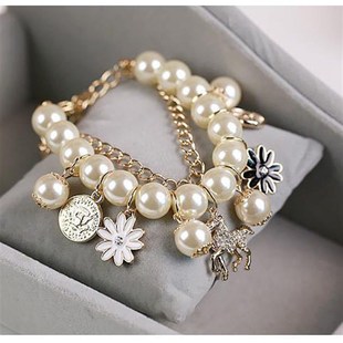 Pearl Daisy Flower Diamond Korean Pendant Bracelet Peta Pony