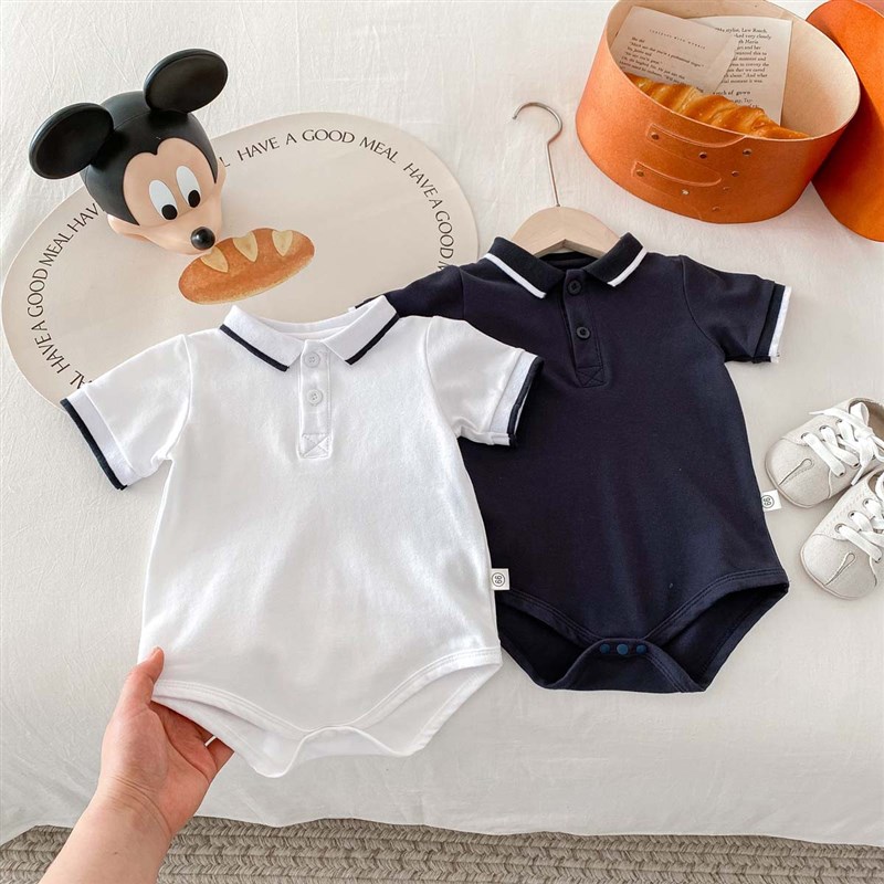 Summer Boys Polo Shirt Romper Infants OnePiece Collared Cott