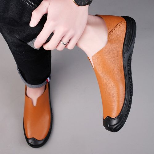 Large Size Casual Shoes for Men Slipon Leather Loafers Soft