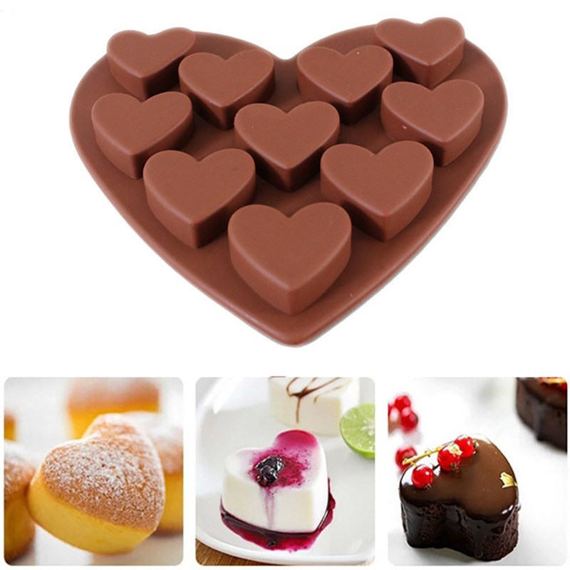 10PCS Heartshaped Chocolate Ice Cube Mold Silicone DIY Mold