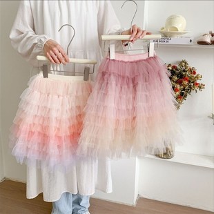 Kids Rainbow Cake Skirt Versatile Tutu Birthday Princess Dre