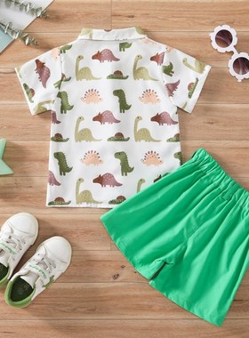 Dinosaur Shirt Set Short Sleeves Shorts Summer Allover Print