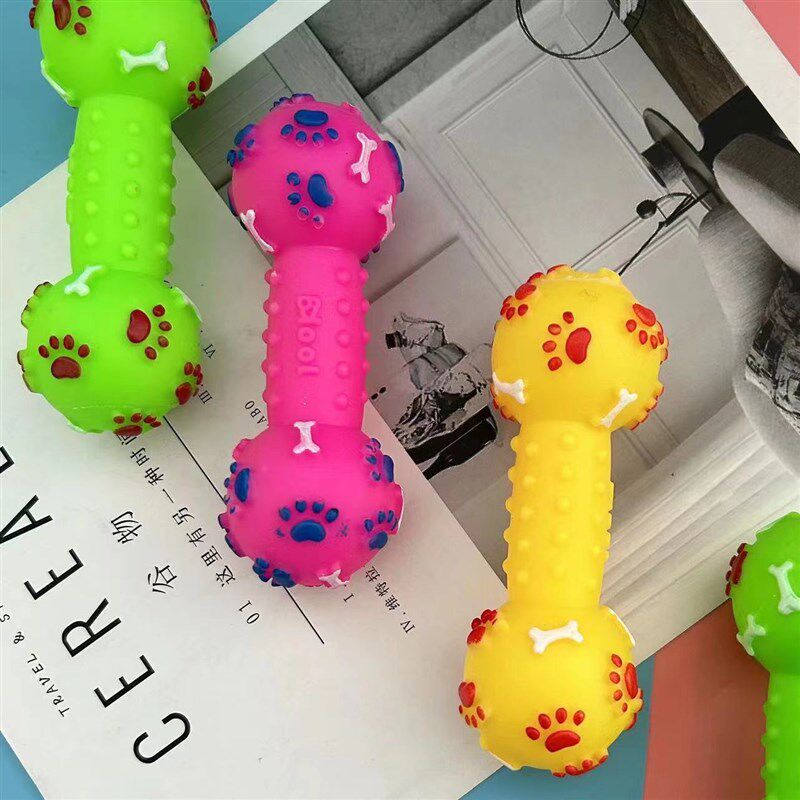 Pet Supplies Rubber Sounding Dumbbell Dog Toy Bone Teething