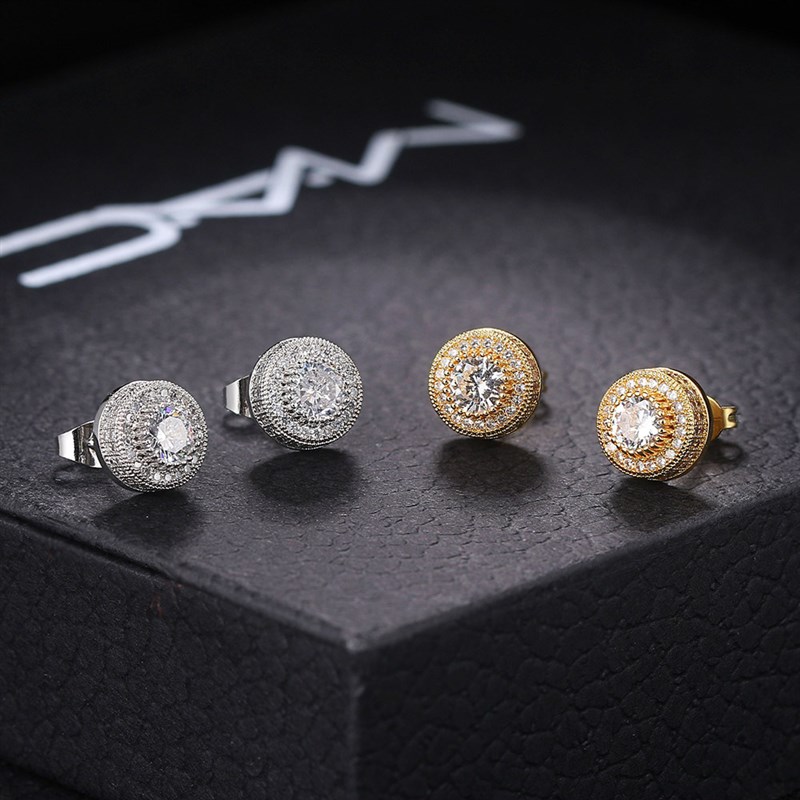 Diamond Stud Earrings Zircon MicroInlaid Hip Hop Circular Me