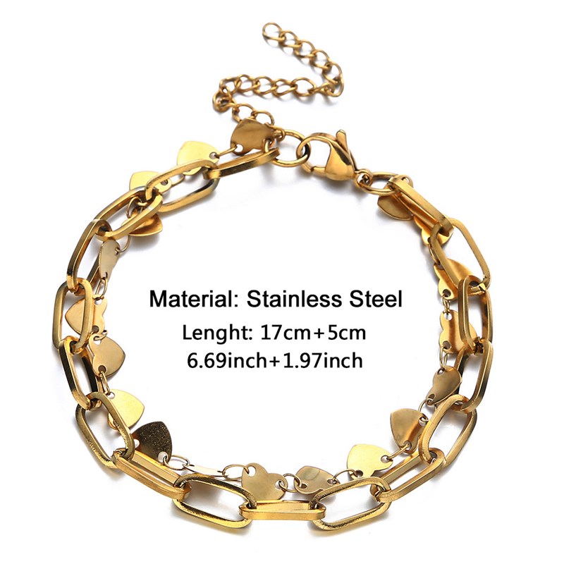 Simple Gold Stainless steel Heartshaped Clip Doublelayer Cha