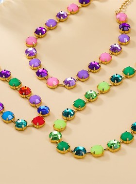 Earring and Necklace Set Round Glass DrillEuropean and Ameri