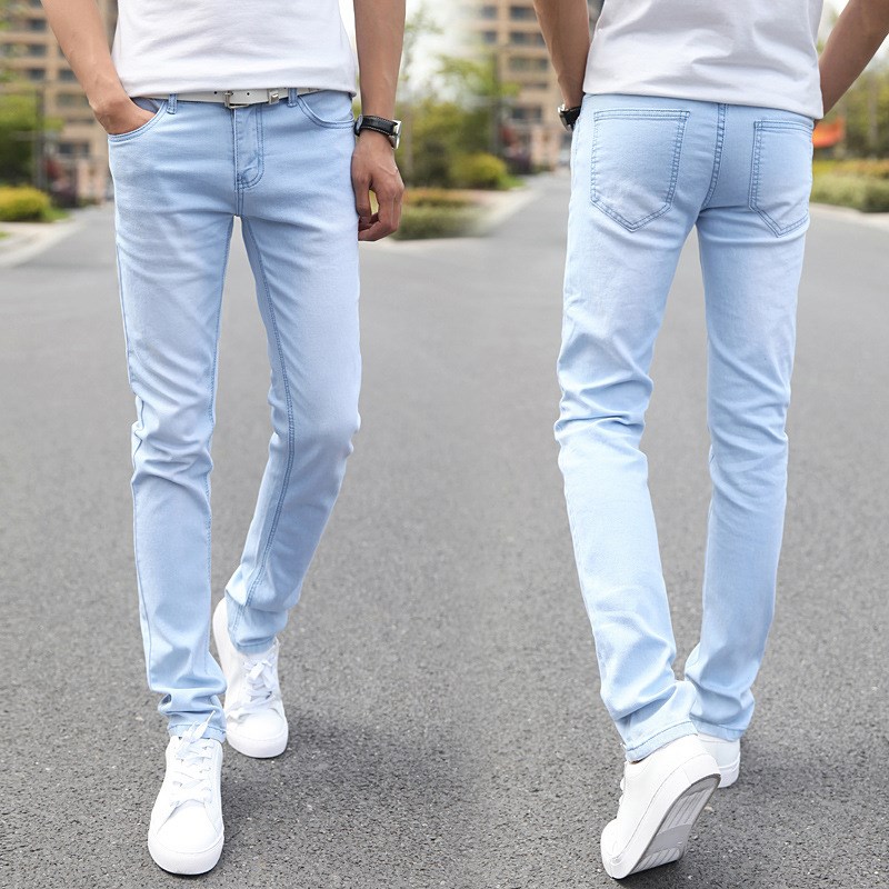 Fall Elastic Jeans for Men Lightcolored Slimfit Snowflake Bo