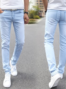Fall Elastic Jeans for Men Lightcolored Slimfit Snowflake Bo