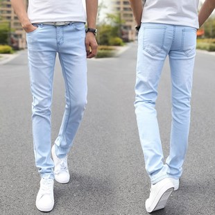 Fall Elastic Jeans for Men Lightcolored Slimfit Snowflake Bo