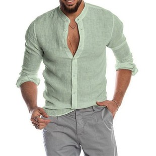 Collar Longsleeve Linen 2025 Cardigan Shirt Vneck Mens