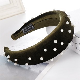 Velvet Multicolor Studded Headband WideBrimmed Pearl Korean