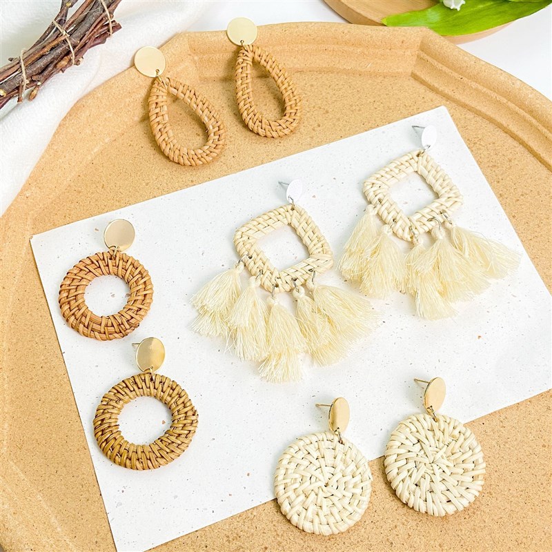 Retro Ethnic Geometric Vine Handmade Earrings Exaggerated Wa