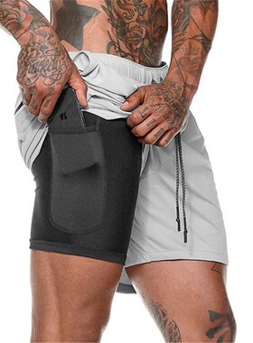 Muscular Mens Shorts Summer Leisure Breathable Doublelayer S