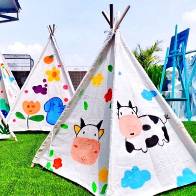 DIY Painting HandDrawn Tent for Kids Triangle Canvas Tent fo