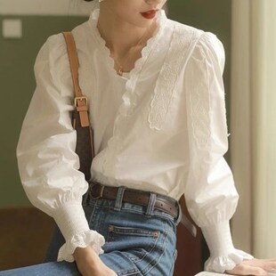 Clearance French White Lace Collar Shirt Women Spring Autumn