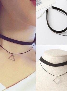 Simple Geometric Triangle Circular Square Fine Choker Neckla