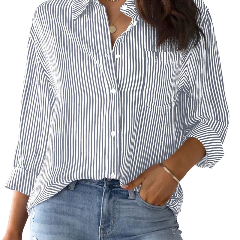 Striped Classic Long Sleeve ButtonUp Shirt with Pockets for