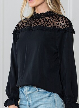 2025 Fashionable Ruffle Design Pullover Leopard Print Patchw