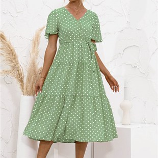 Floral Belted Dress VNeck Dot 2025 Spri Intersecting