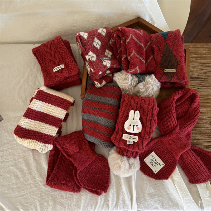 New Year Red Baby Scarf Winter Stylish Knitted Warm Kids Mer