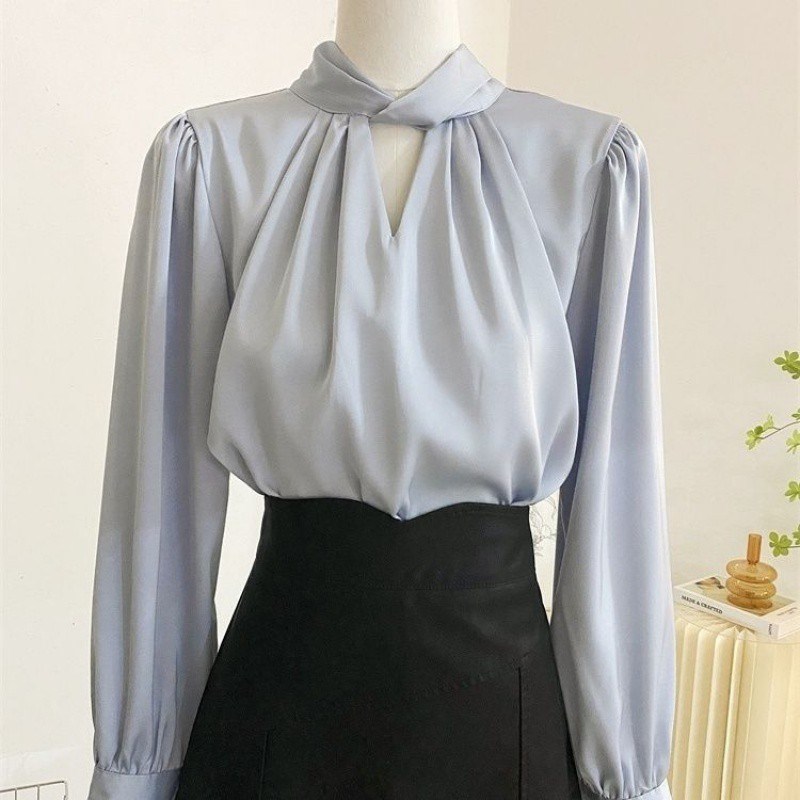 French Chic French Chic Drapey Shirt for Women Winter GreyBl