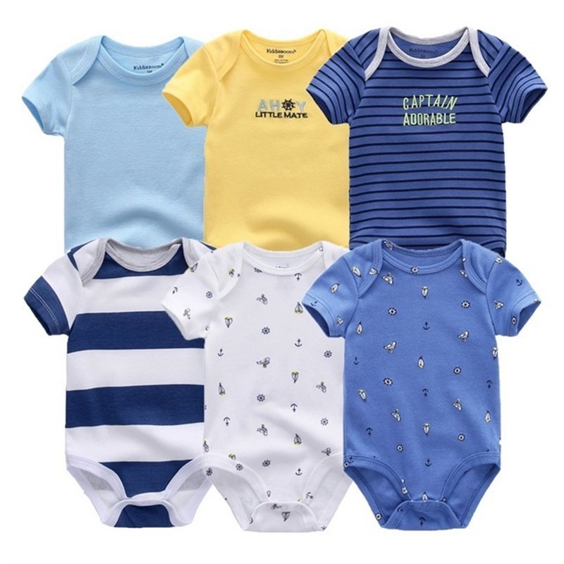 Short Sleeved Triangle Bodysuit 6Piece Set for Infants and T