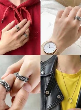 Rotatable Bottle Opener Mens Ring Stainless Steel Chain Ring